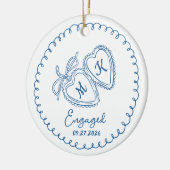 Whimsical Engaged Couple Blue Hearts Trendy Doodle Keramik Ornament (Links)