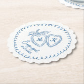 Whimsical Engaged Couple Blue Hearts Trendy Doodle Untersetzer (angewinkelt)