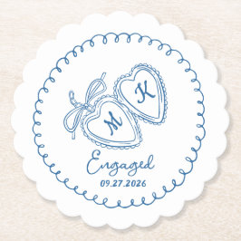 Whimsical Engaged Couple Blue Hearts Trendy Doodle Untersetzer