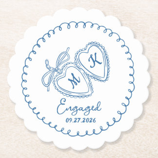 Whimsical Engaged Couple Blue Hearts Trendy Doodle Untersetzer
