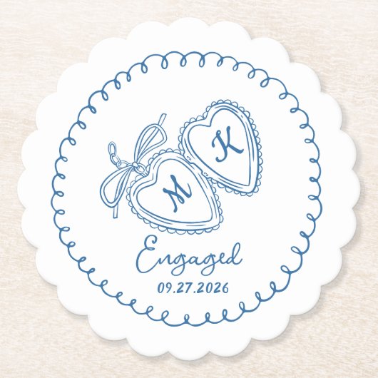 Whimsical Engaged Couple Blue Hearts Trendy Doodle Untersetzer (Vorderseite)