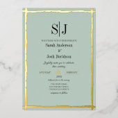 Whimsical erdgetönte blaue goldene Grenzen Hochzei Folieneinladung (Vorderseite)