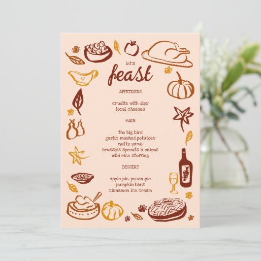 Whimsical Erntedank Friendsgiving HolidayCUSTOM Menükarte (Stehend Vorderseite)