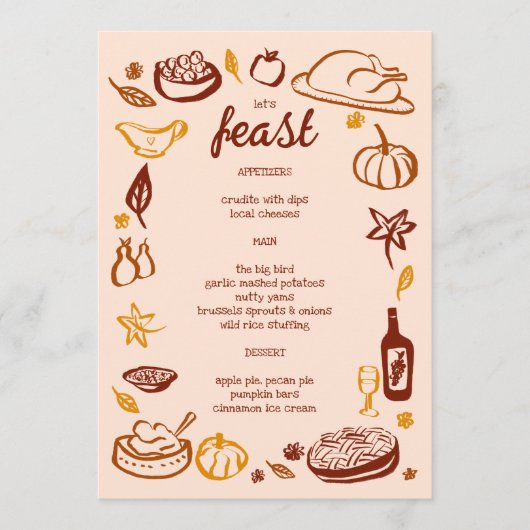 Whimsical Erntedank Friendsgiving HolidayCUSTOM Menükarte (Vorderseite)