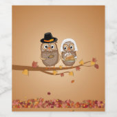 Whimsical Erntedank Owls Weinetikett (Einzelnes Label)