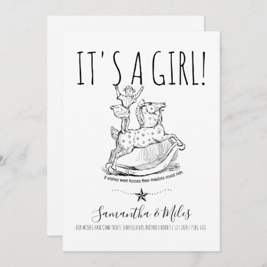 Whimsical es ist ein Mädchen Geburtsankündigung We (Vorne/Hinten)