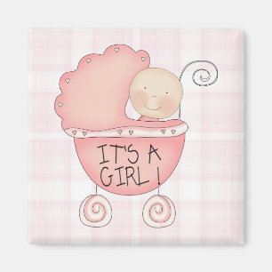 Whimsical Es ist ein Mädchen! Rosa Kinderwagen Magnet