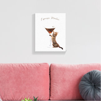Whimsical Espresso Martini Katzen-Bar-Kart Leinwanddruck