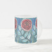 Whimsical-Expressionist-Rote-Rose-Teal-Blätter-Kaf Mattglastasse (VorderseiteRechts)