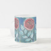 Whimsical-Expressionist-Rote-Rose-Teal-Blätter-Kaf Mattglastasse (Vorderseite Links)