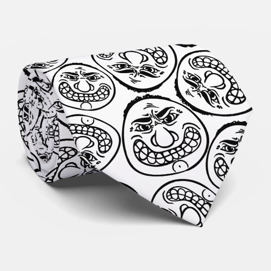 Whimsical Faces: spielerischer Schwarz-Weiß-Cartoo Krawatte (Gerollt)