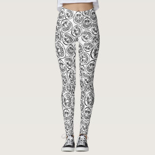 Whimsical Faces: spielerischer Schwarz-Weiß-Cartoo Leggings