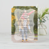 Whimsical Faded Foto Calligraphy Wedding Einladung (Stehend Vorderseite)