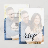 Whimsical Faded Foto Calligraphy Wedding RSVP Karte (Vorne/Hinten)