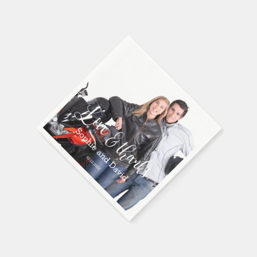 Whimsical Faded Foto Calligraphy Wedding Serviette (Ecke)