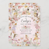 Whimsical Fairies Babydusche Blumengarten Wiese Save The Date (Vorne/Hinten)
