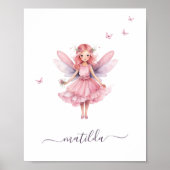 Whimsical Fairy Butterfly Pink Kinderzimmer Name Poster (Vorne)