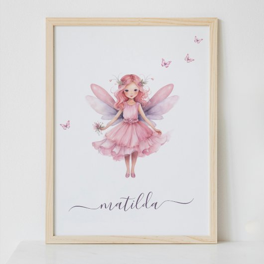 Whimsical Fairy Butterfly Pink Kinderzimmer Name Poster