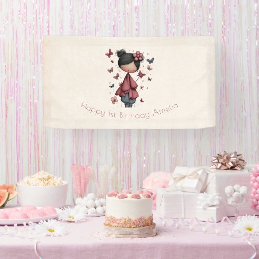 Whimsical Fairy Doll Retro Cute Birthday Banner (Party)