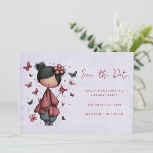 Whimsical Fairy Doll Retro Cute Save The Date (Stehend Vorderseite)
