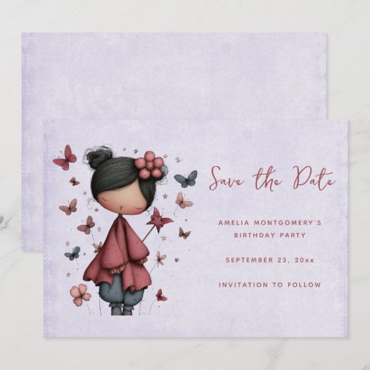 Whimsical Fairy Doll Retro Cute Save The Date (Vorne/Hinten)