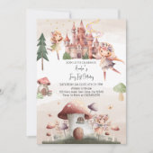 Whimsical Fairy erster Geburtstag | Burg & Pilz Einladung (Vorderseite)