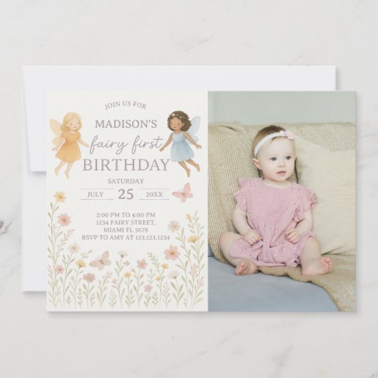 Whimsical Fairy Erster Geburtstag Einladung (Vorderseite)