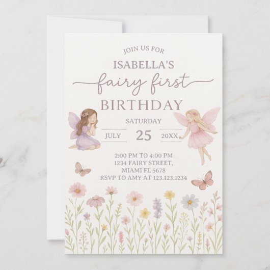Whimsical Fairy Erster Geburtstag Einladung (Vorderseite)