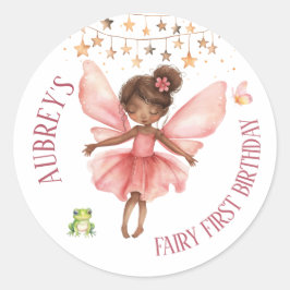 Whimsical Fairy erster Geburtstag Runder Aufkleber