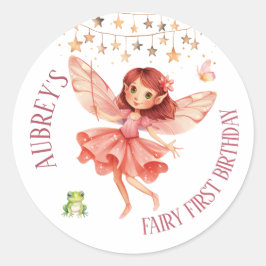 Whimsical Fairy erster Geburtstag Runder Aufkleber