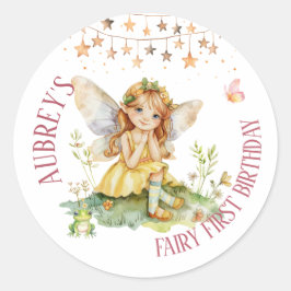Whimsical Fairy erster Geburtstag Runder Aufkleber