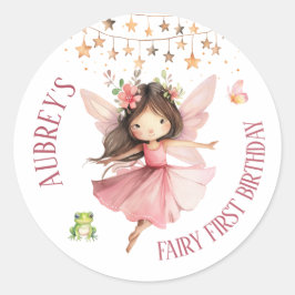 Whimsical Fairy erster Geburtstag Runder Aufkleber