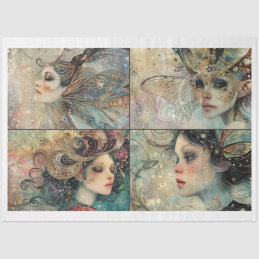 Whimsical Fairy Faces Scrapbooking Mixed Media 3 Seidenpapier (Vorderseite)