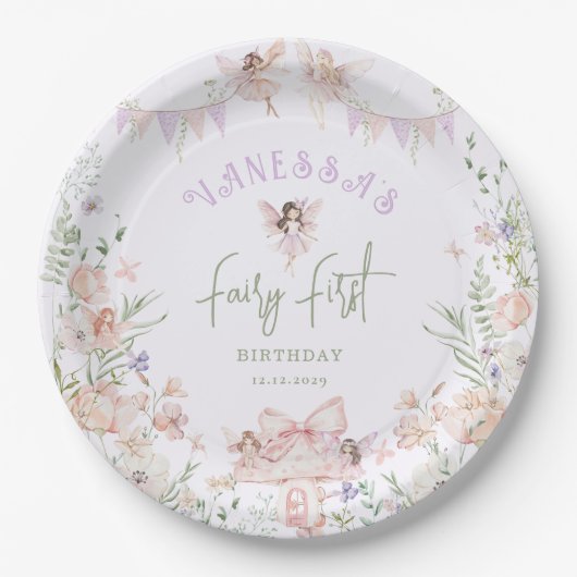 Whimsical Fairy First Birthday Enchanted garden Pappteller (Vorderseite)