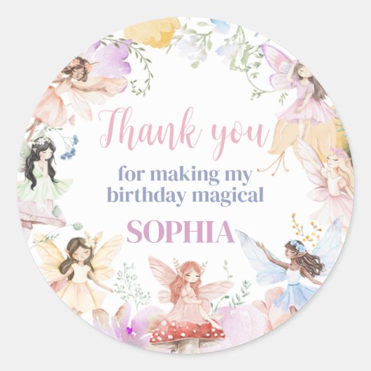 Whimsical Fairy First Birthday Party Round Sticker (Vorderseite)