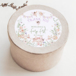Whimsical Fairy First Birthday Pastel Thank You Runder Aufkleber