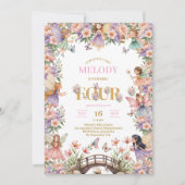 Whimsical Fairy flower 4th birthday Invitation Einladung (Vorderseite)