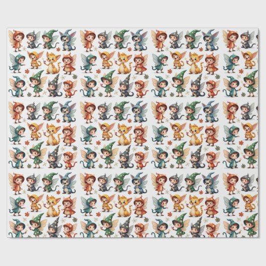 Whimsical Fairy & Forest Friends Wrapping Paper Geschenkpapier (Flach)