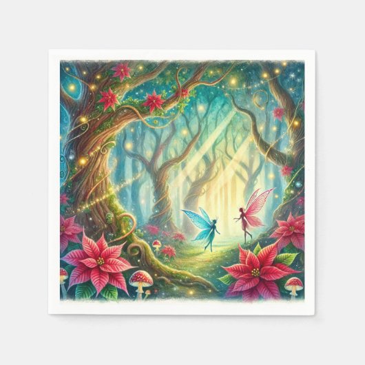 Whimsical Fairy Forest & Poinsettia Découpage Serviette (Vorderseite)