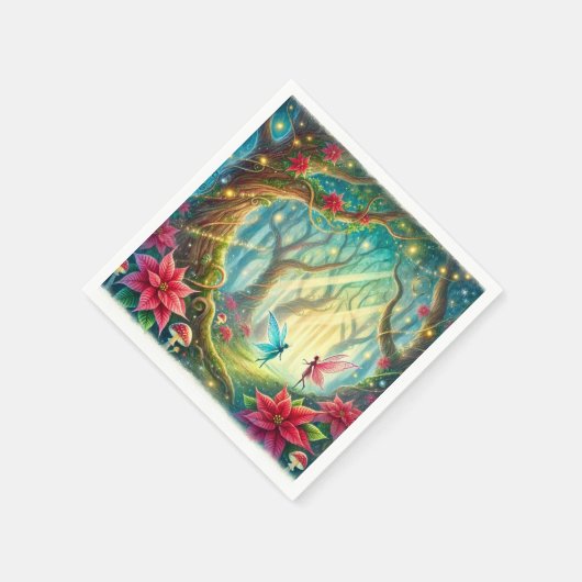 Whimsical Fairy Forest & Poinsettia Découpage Serviette (Ecke)
