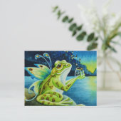 Whimsical Fairy Frog & Fireflies Wasserfarben Kuns Postkarte (Stehend Vorderseite)