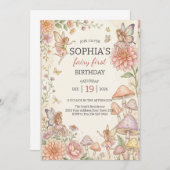 Whimsical Fairy Garden 1st Birthday Einladung (Vorne/Hinten)