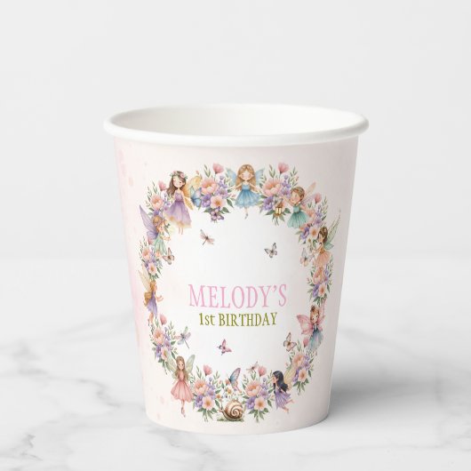 Whimsical fairy garden 1st birthday pappbecher (Rückseite)