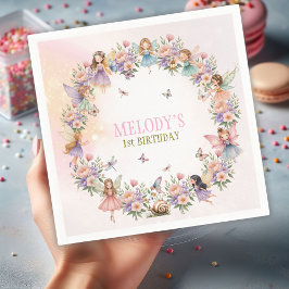 Whimsical fairy garden 1st birthday  serviette