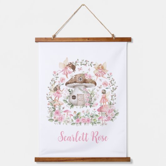 Whimsical Fairy Garden Verzaubertes Forest Kinderz Wandteppich Mit Holzrahmen (Vorderseite)