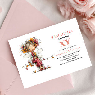Whimsical Fairy Girl 5. Geburtstag Florales Rosa Einladung