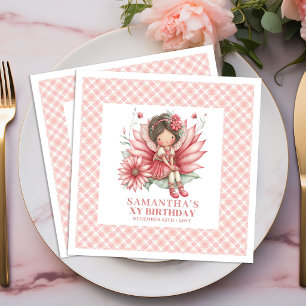 Whimsical Fairy Girl 6. Geburtstag Floral Rosa Serviette