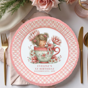 Whimsical Fairy Girl 6. Geburtstag Florales Rosa Pappteller