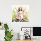Whimsical Fairy Girl in Flower Garden Poster (Heimbüro)