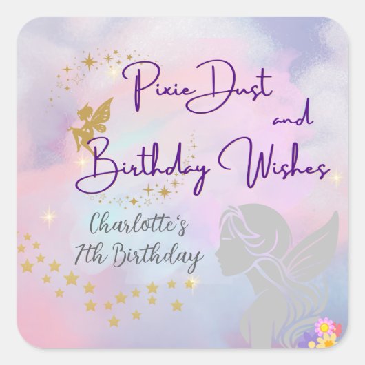 Whimsical Fairy Girl Quadratischer Aufkleber (Vorderseite)